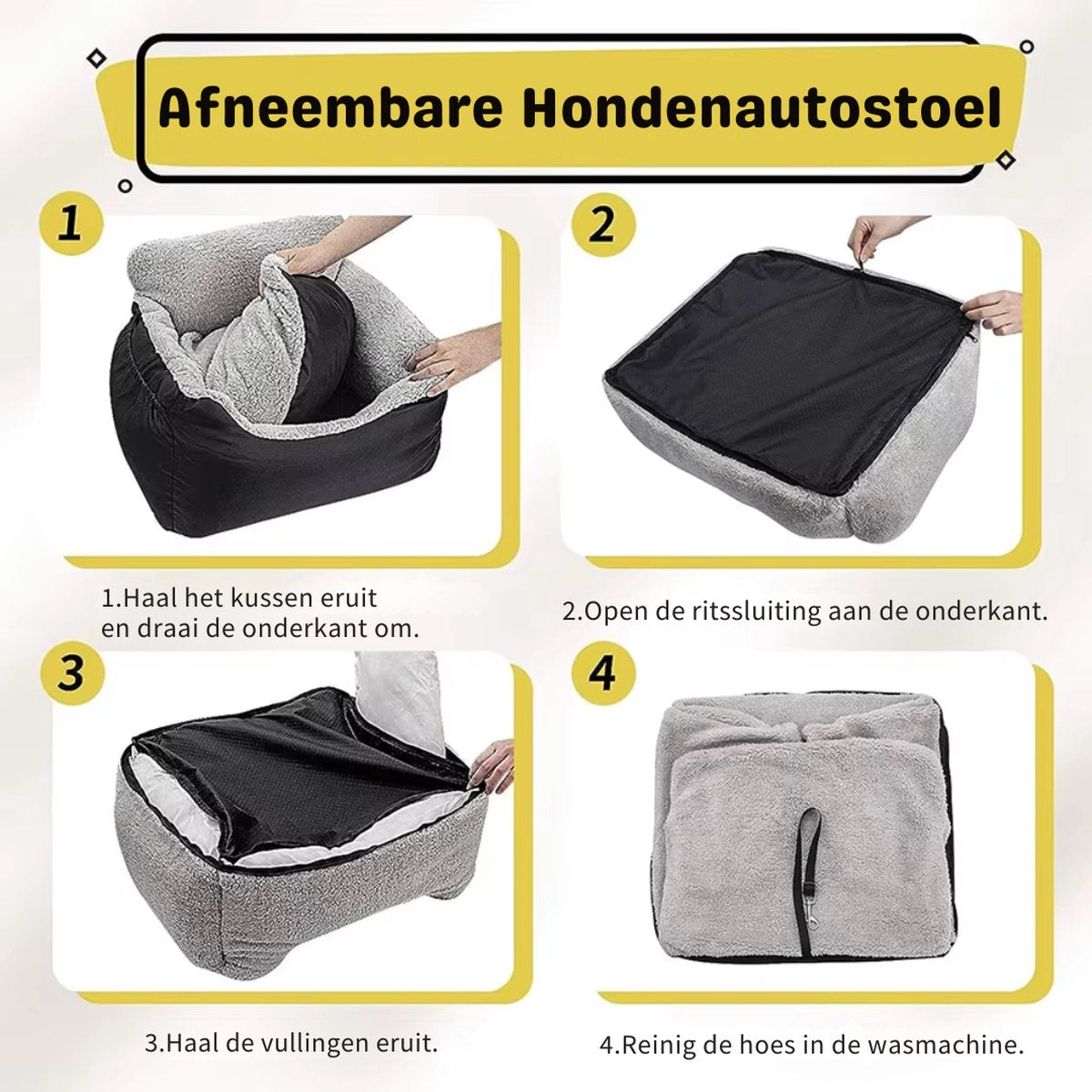 Livista Wasbare Autostoel Hond met Gordel - Hondenmand Auto - Voor in de Auto en Achterbank -Automand Honden - Hondenstoel - Hondenmand