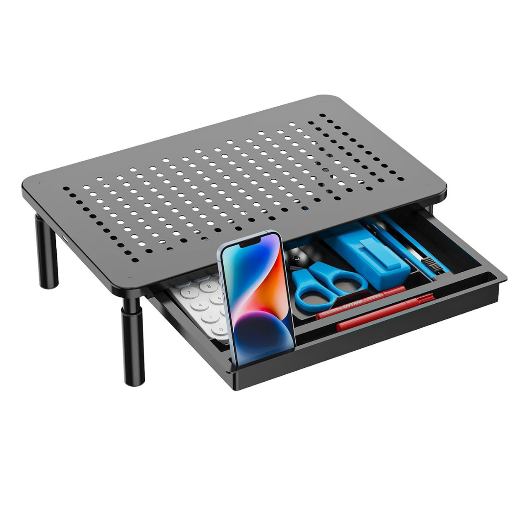 Livista® - Monitorstandaard- Set van 2 - Verstelbare Monitorverhoger - Metaal - Zwart - 37 x 23.5 x 10 cm