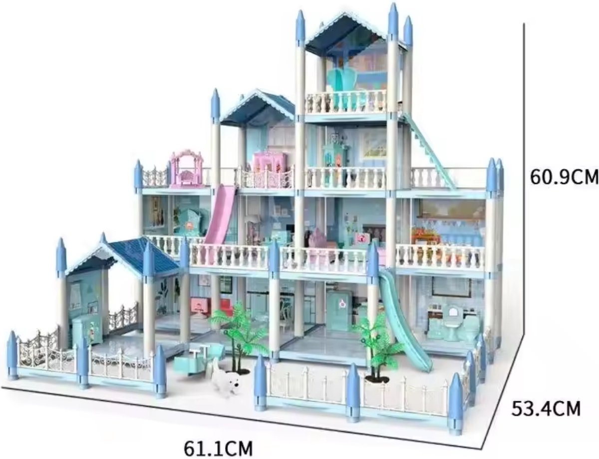 Livista Poppenhuis - Kasteel Speelset- met Meubel en Kleurenlicht Accessoires - Gift Speelgoed voor Jonge Meisjes Vanaf 3 jaar - Blauw