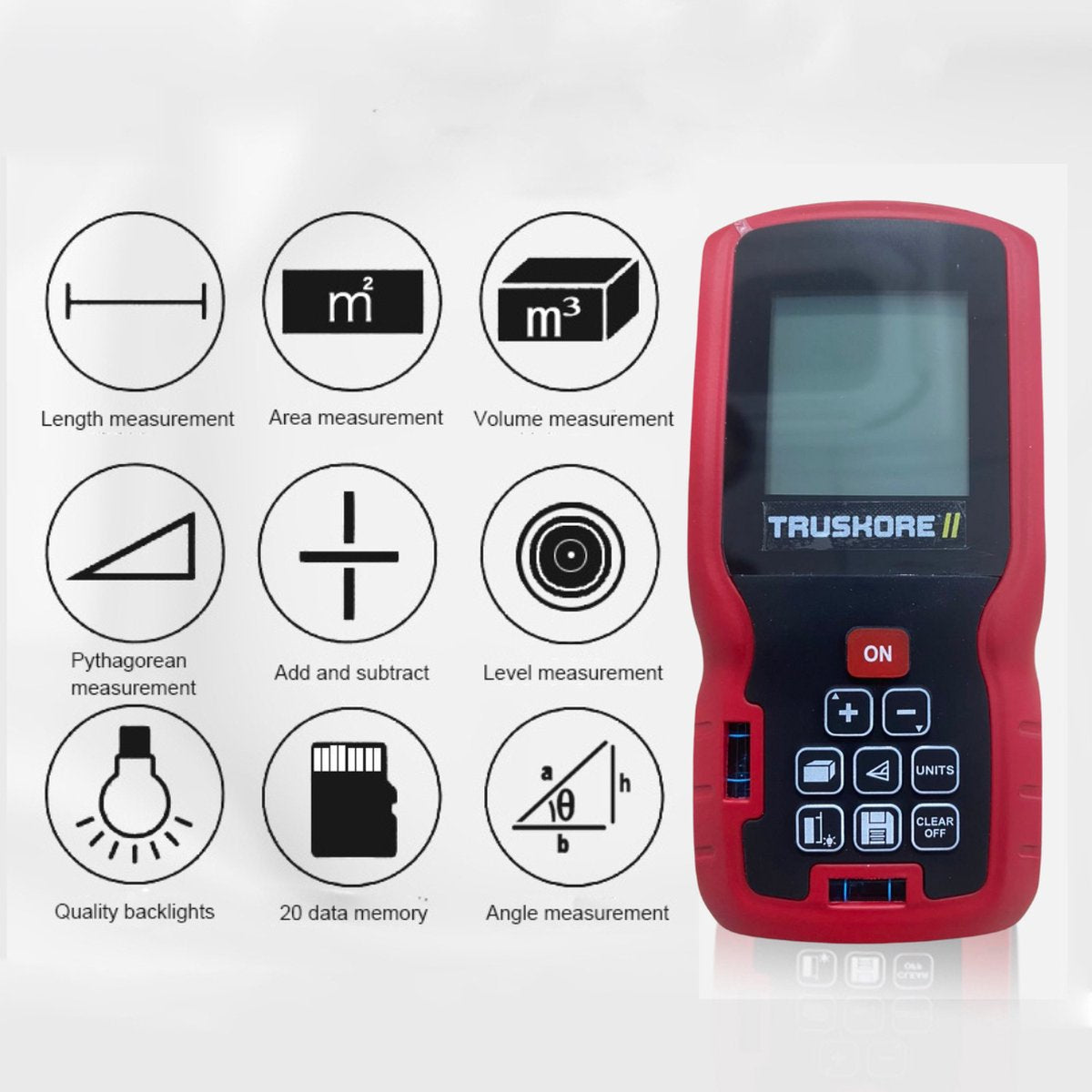 Truskore Professionele Laserafstandmeter - 120 Meter Bereik - Uitgebreide Meetopties