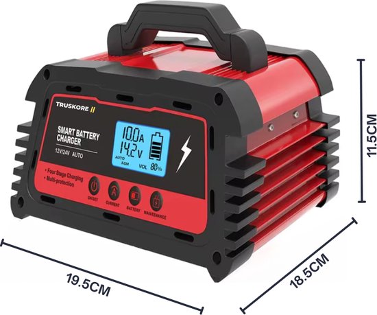 Truskore® Industriële Acculader - 12/24V 5/10/25A - Geschikt voor Diverse Voertuigen - Volautomatische Bediening - Dikke Koperen Kern Ontwerp - Repareer modus - Oplaad Puls Technologie