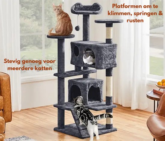 Livista Krabpaal voor Katten - Met 7 Verdiepingen - 138x48x48 CM - Donkergrijs - Krabpaal Voor Grote Katten