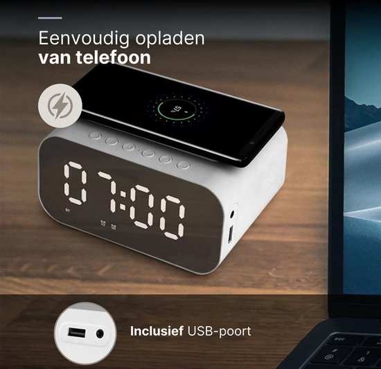 Livista Digitale wekker met radiofunctie - draadloze oplader - Wekker-Wit - Bluetooth-speaker - Wekkers digitaal - Thermometer functie - Wekkers digitaal op netstroom - Dubbel alarm - Digitale-Wekkerradio