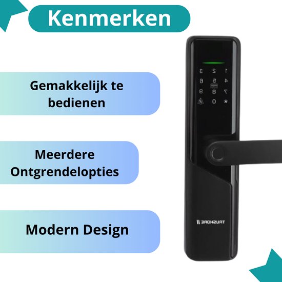 Truskore Smart Lock - Slim Deurslot - Werkt Op Batterijen - Deurklink Met Vingerafdruk - Intelligent Smartlock - Codevergrendeling - Kantoorslot Smart Deurklink - Met App