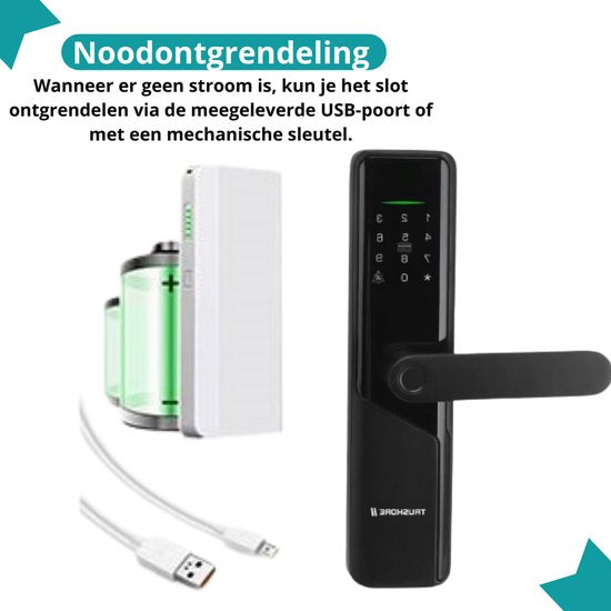 Truskore Smart Lock - Slim Deurslot - Werkt Op Batterijen - Deurklink Met Vingerafdruk - Intelligent Smartlock - Codevergrendeling - Kantoorslot Smart Deurklink - Met App