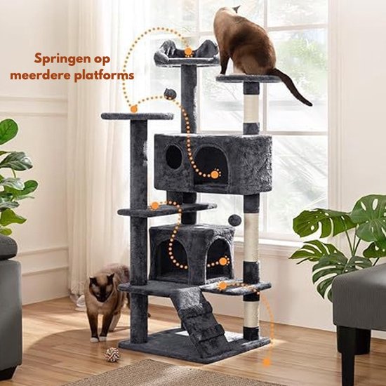 Livista Krabpaal voor Katten - Met 7 Verdiepingen - 138x48x48 CM - Donkergrijs - Krabpaal Voor Grote Katten