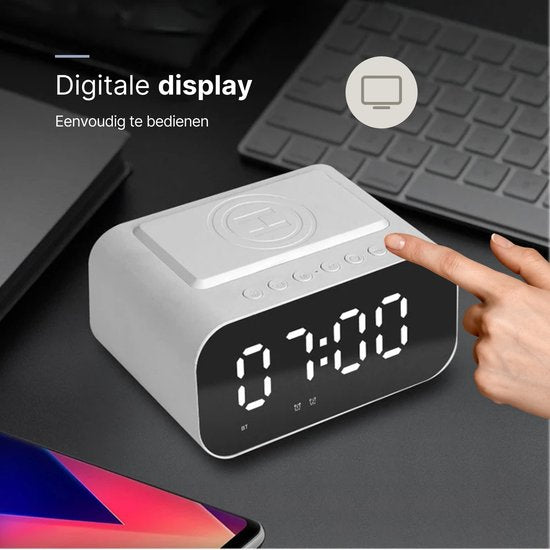 Livista Digitale wekker met radiofunctie - draadloze oplader - Wekker-Wit - Bluetooth-speaker - Wekkers digitaal - Thermometer functie - Wekkers digitaal op netstroom - Dubbel alarm - Digitale-Wekkerradio