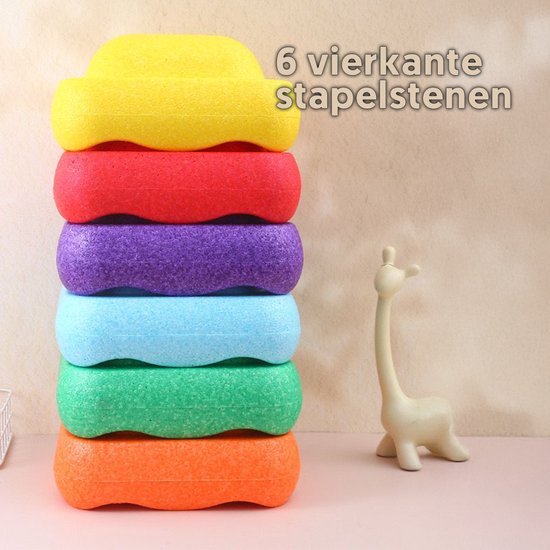 Livista Stapelstenen - Balanceerstenen - regenboog - 6 stuks - Balans speelgoed - Vierkant