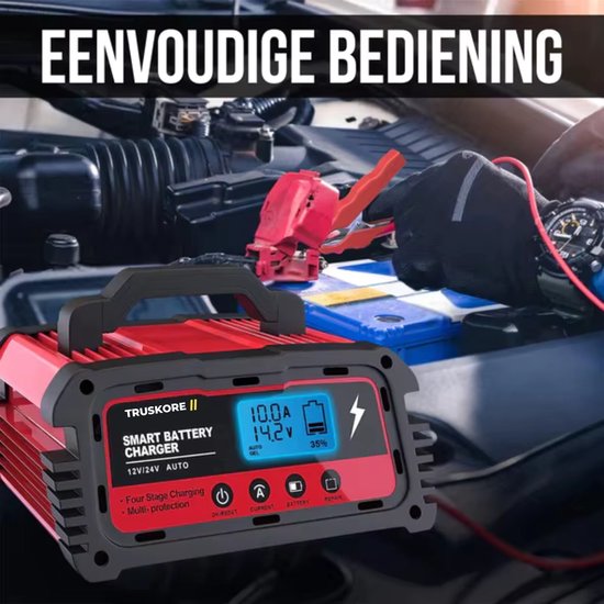 Truskore® Industriële Acculader - 12/24V 5/10/25A - Geschikt voor Diverse Voertuigen - Volautomatische Bediening - Dikke Koperen Kern Ontwerp - Repareer modus - Oplaad Puls Technologie