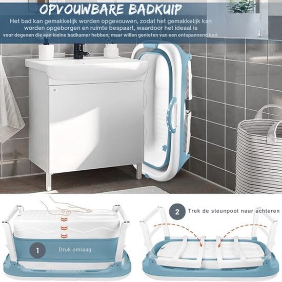 Livista® - Opvouwbaar bad - Bad Blauw - Zitbad - Inklapbaar - Bath Bucket - Ijsbad Volwassenen - 118 CM LANG - Incl. Rugkussen en Bad Accessoires