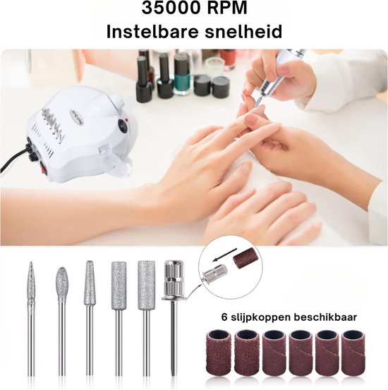 Livista® Nagelfreesmachine - Multifunctionele Elektrische Nagelfrees - 35.000 RPM Professionele Polijst en Verwijderingsmachine - Hoge Kwaliteit - Geschikt voor Handen/Voeten - Voetpedaalbediening - Wit
