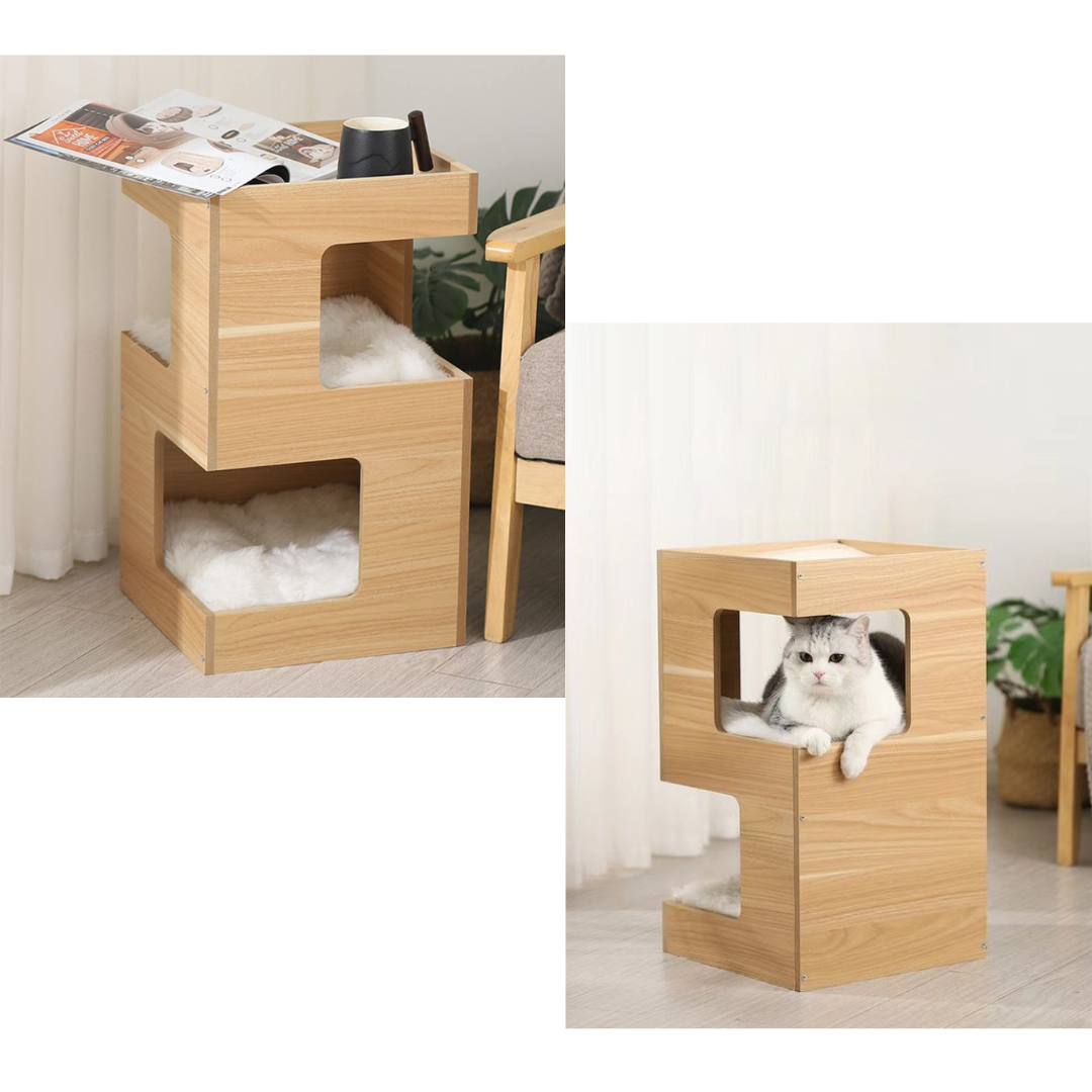 Livista® - Kattenhuis - Naturelle Houtkleur - 60x30x30 cm - Hoogwaardige Materialen - Met Kussen