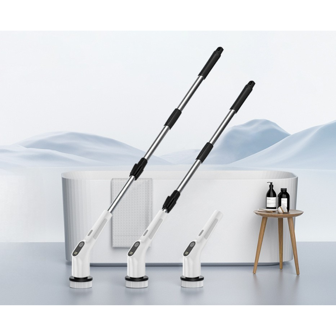 Livista Elektrische Reinigingsborstel – Lengte Verstelbaar tussen 36–137 cm – 300RPM Krachtige Rotatie – 4 Snelheidsinstellingen – 90~120 min Gebruik – 8 Opzetstukken – Geschikt voor Badkamers, Keukens, Glas, Auto's, Wastafels en Meer – Wit