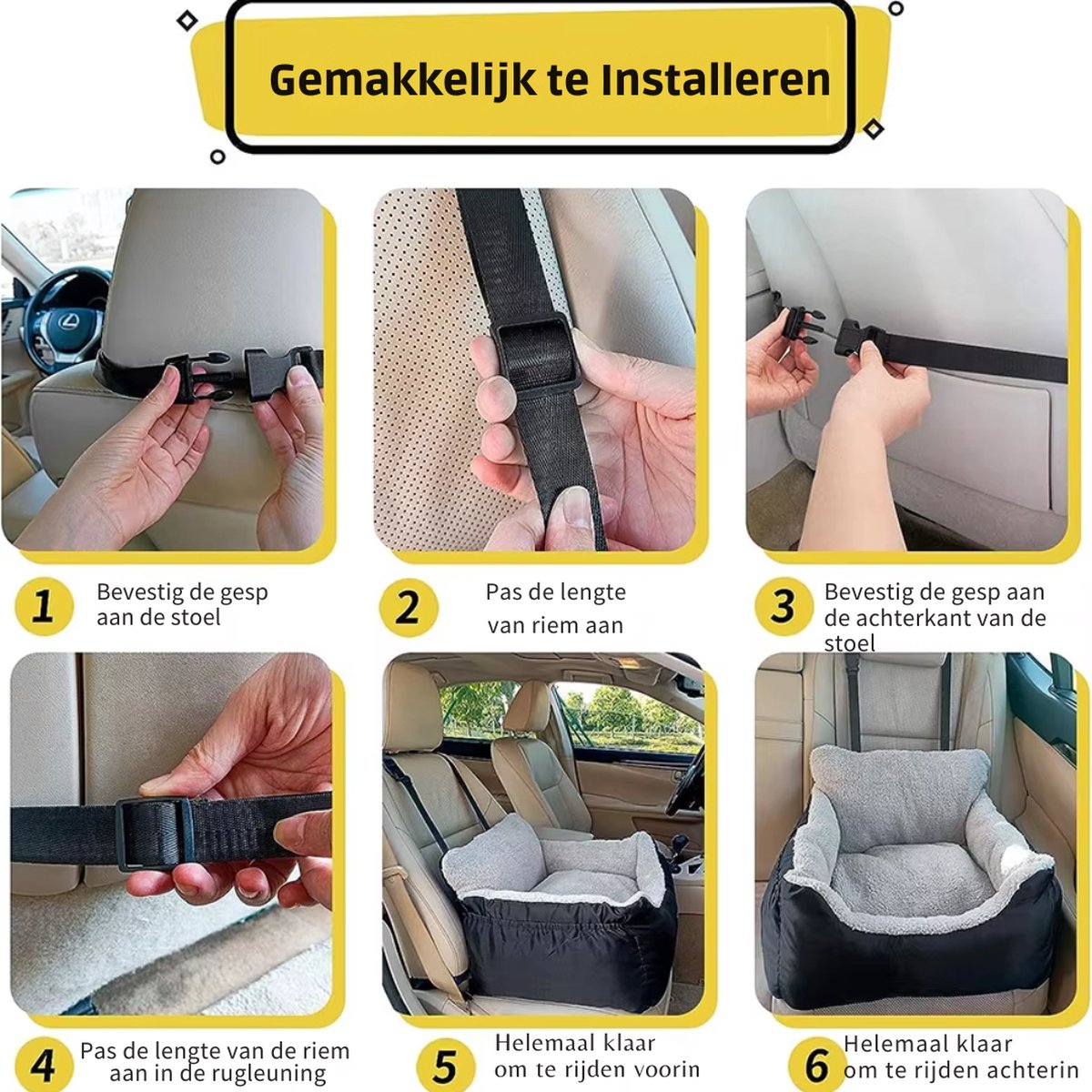 Livista Wasbare Autostoel Hond met Gordel - Hondenmand Auto - Voor in de Auto en Achterbank -Automand Honden - Hondenstoel - Hondenmand