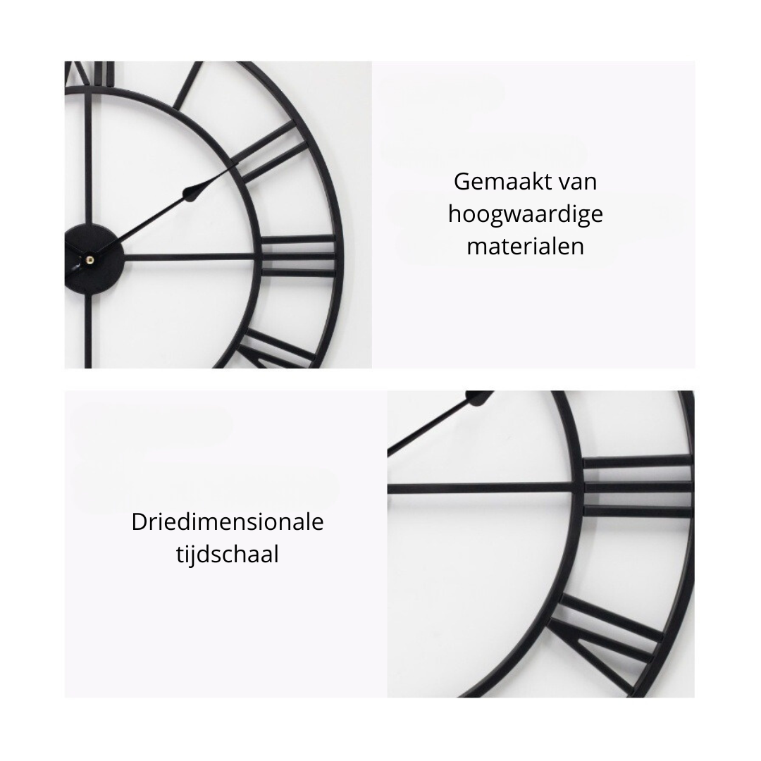 Livista® - Wandklok van Hoge Kwaliteit – Industriële Stijl – Moderne Klok – Stille Uurwerk – Diameter 40 cm – Metaal – Zwart