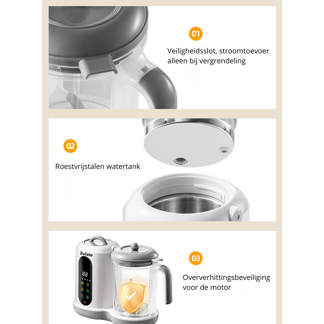Livista® - Baby Blender en Stoomkoker – Grote Capaciteit – Babyvoeding Verwerkingsmachine – Stomen, Mixen en Verwarmen – Voor Gezonde Babyvoeding