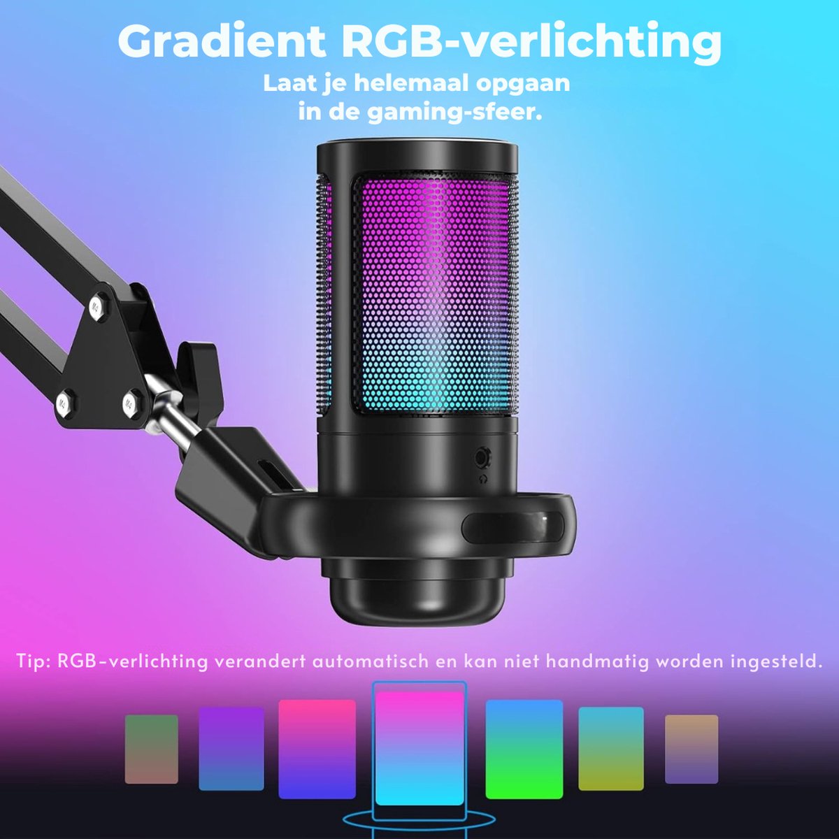 Truskore Microfoon met arm - USB - gaming - RGB Condensatormicrofoon - met Mute-Knop, Popfilter, Microfoonarm - Luxe microfoon