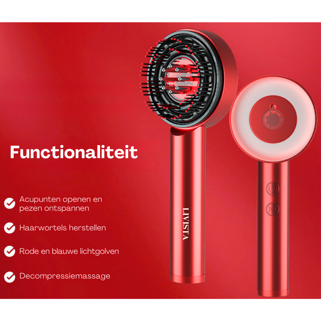 Livista® - Hoofdhuidmassager – Roodlichttherapie-apparaat – Elektrische Hoofdmassager – Haarolie Applicator – Hoofdhuid Massageborstel – Ontspanning en Haarverzorging - Rode