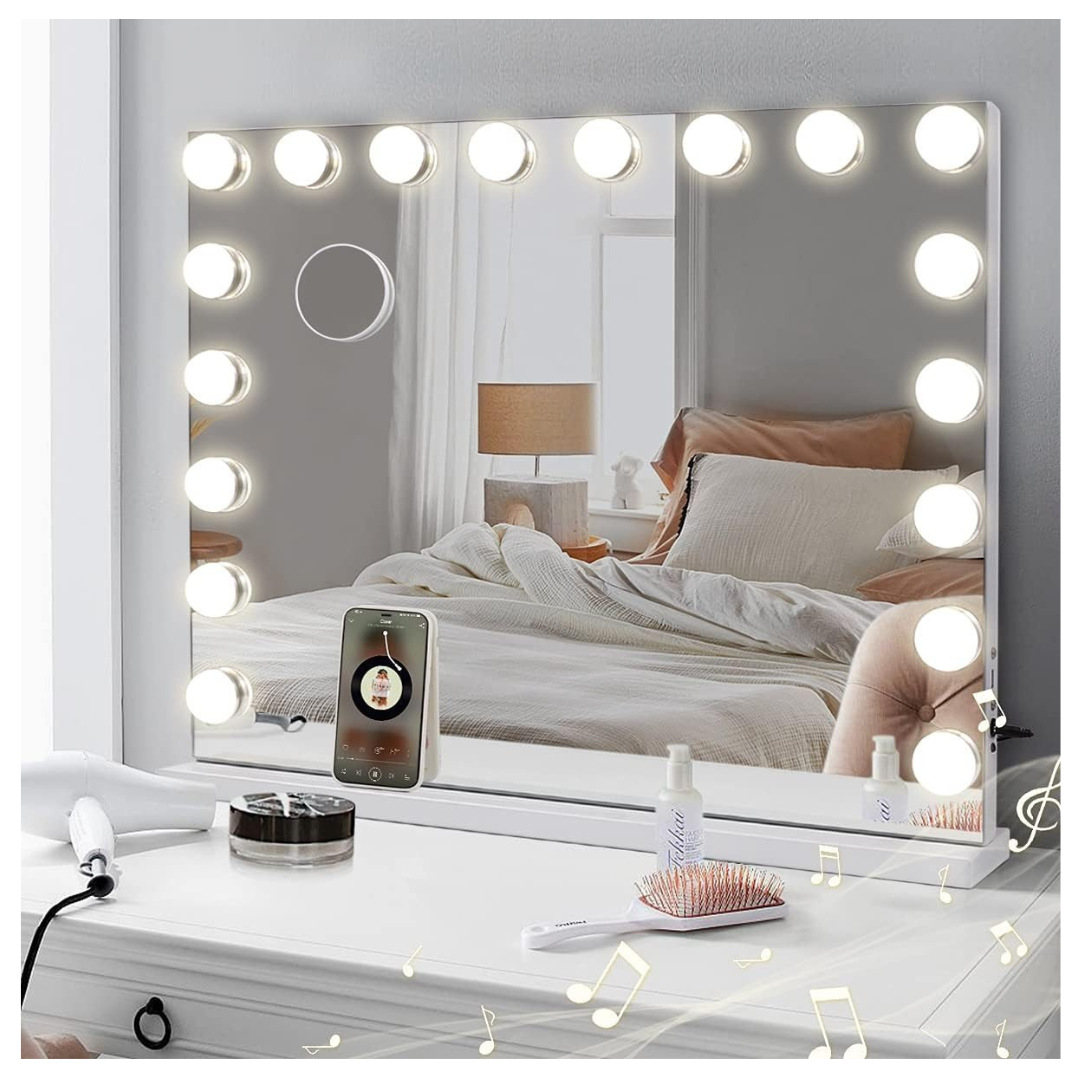 Livista Hollywood make-upspiegel - 18 dimbare lampen - 10x vergrotende spiegel - 80x60cm - Wit