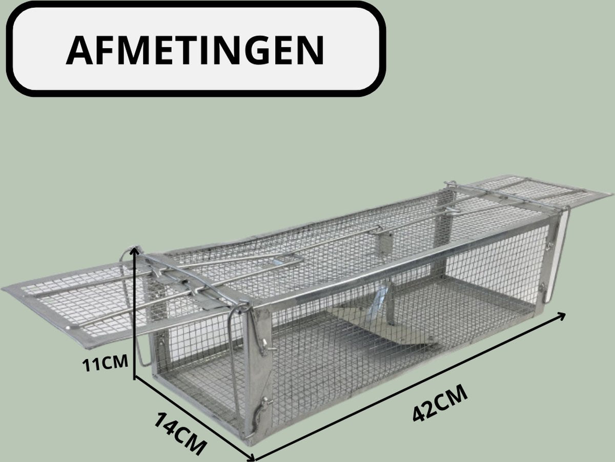 Livista Rattenval - Voor Rattenvergif - Rattenkooi - Rattenvangkooi - Voor buiten - Vangkooi - Kist - Ongedierte bestrijding - Muizenval - Voor Muizengif - Diervriendelijk - 42x14x11cm