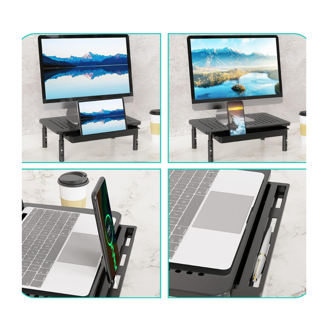 Livista® - Monitorstandaard- Set van 2 - Verstelbare Monitorverhoger - Metaal - Zwart - 37 x 23.5 x 10 cm