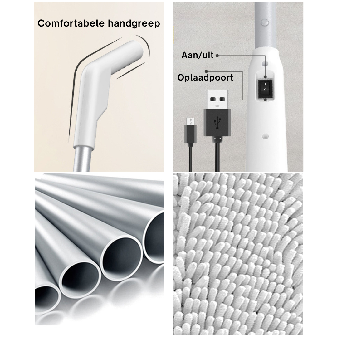 Livista® Elektrische Spray Mop – 300ML Waterreservoir – 45-60 min Werktijd per Oplaadbeurt – Droog & Nat Gebruik – 8 Microvezelpads – Draadloos Schoonmaken – Wit