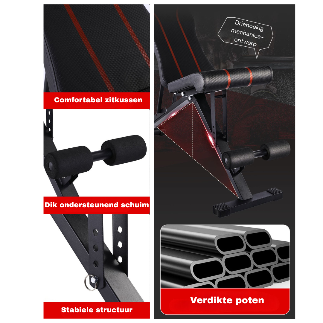 Livista Verstelbare Fitnessbank - Krachttraining - Gewichthef- en Trainingsbank - Opvouwbaar - Tot 300 kg Draagvermogen - Fitness Oefenbank - Zwart/Rood