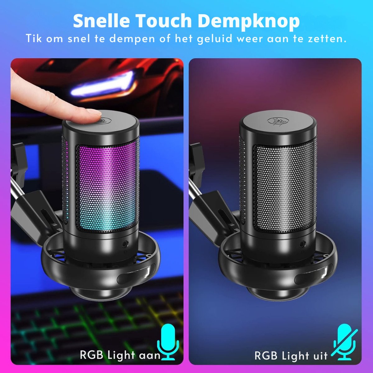 Truskore Microfoon met arm - USB - gaming - RGB Condensatormicrofoon - met Mute-Knop, Popfilter, Microfoonarm - Luxe microfoon
