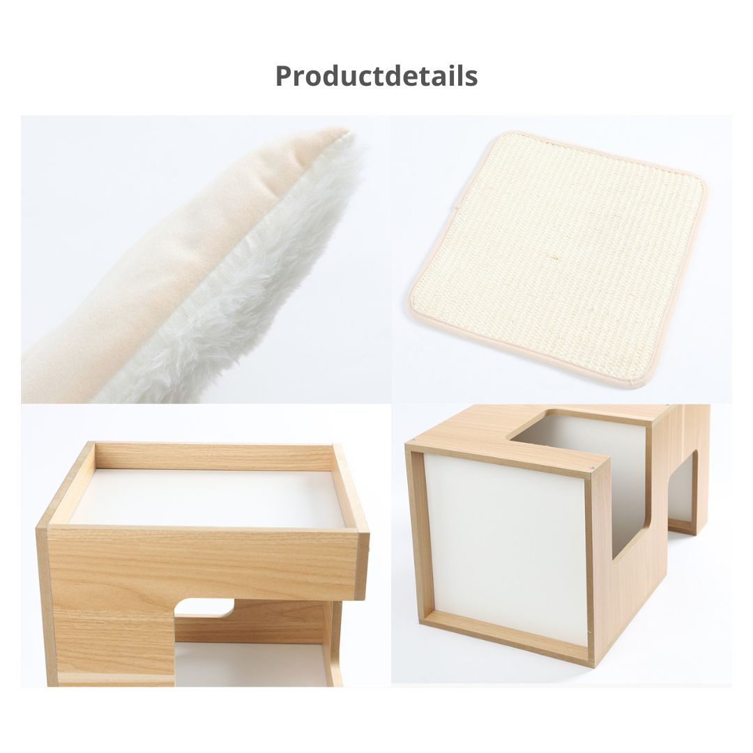 Livista® - Kattenhuis - Naturelle Houtkleur - 60x30x30 cm - Hoogwaardige Materialen - Met Kussen