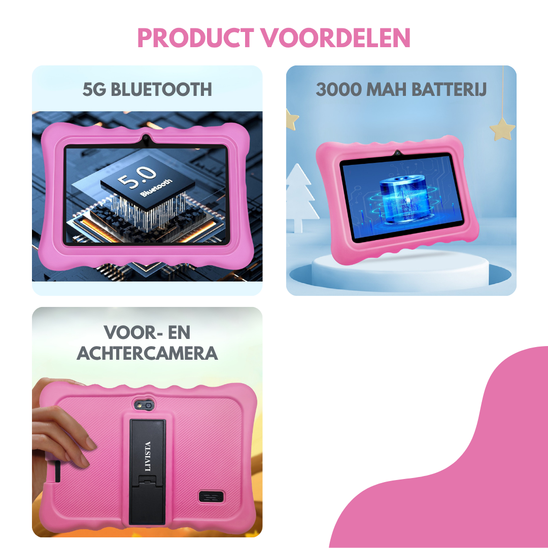 Livista Kindertablet – 32GB – 4000 mAh Batterij – Android 8.1 – 7 Inch – Educatieve Spelletjes – Ouderlijk Toezicht – Roze