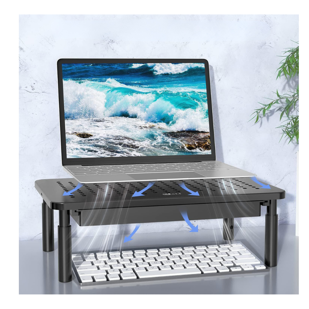 Livista® - Monitorstandaard- Set van 2 - Verstelbare Monitorverhoger - Metaal - Zwart - 37 x 23.5 x 10 cm