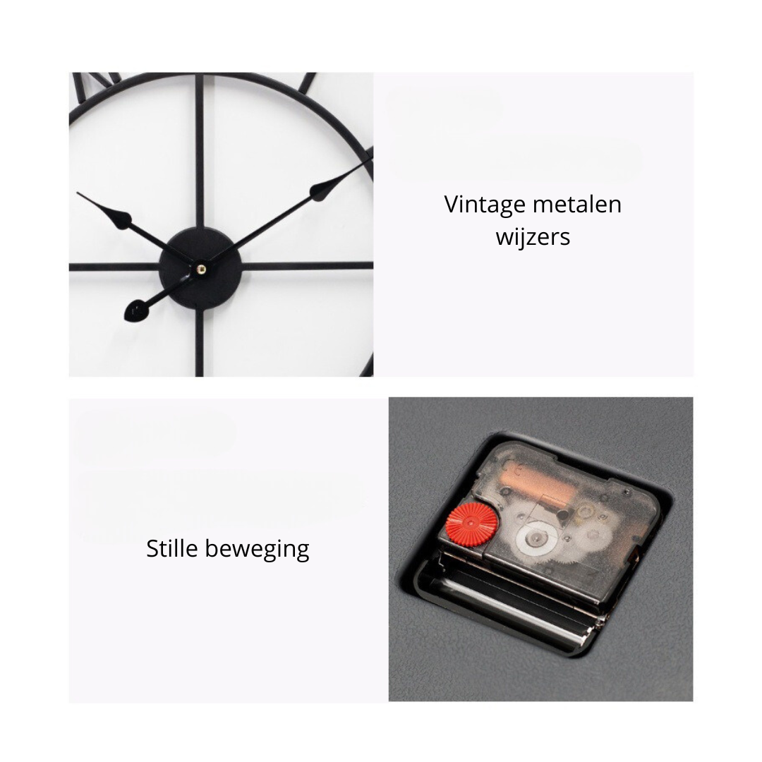 Livista® - Wandklok van Hoge Kwaliteit – Industriële Stijl – Moderne Klok – Stille Uurwerk – Diameter 40 cm – Metaal – Zwart