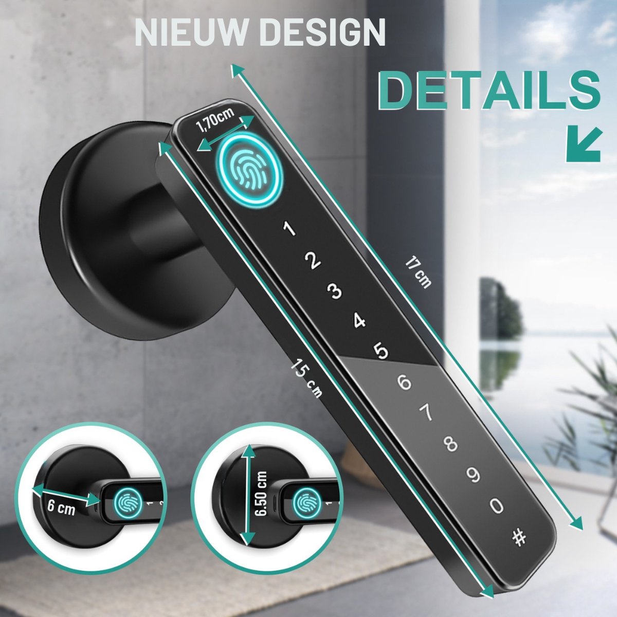 Truskore Premium Slim Deurslot – Deurslot met vingerafdruk - Elektrisch deurslot – Slimme deurklink – Deurklink vingerafdruk - Deurslot met code - Smartlock