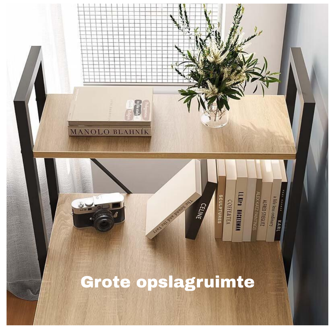 Livista Bureau – 120x60x70 cm – Computertafel met Opbergplank – Metaal & Hout – Industrieel Design – Ideaal voor Werkruimte – Hoogwaardige Kwaliteit – Houtkleur