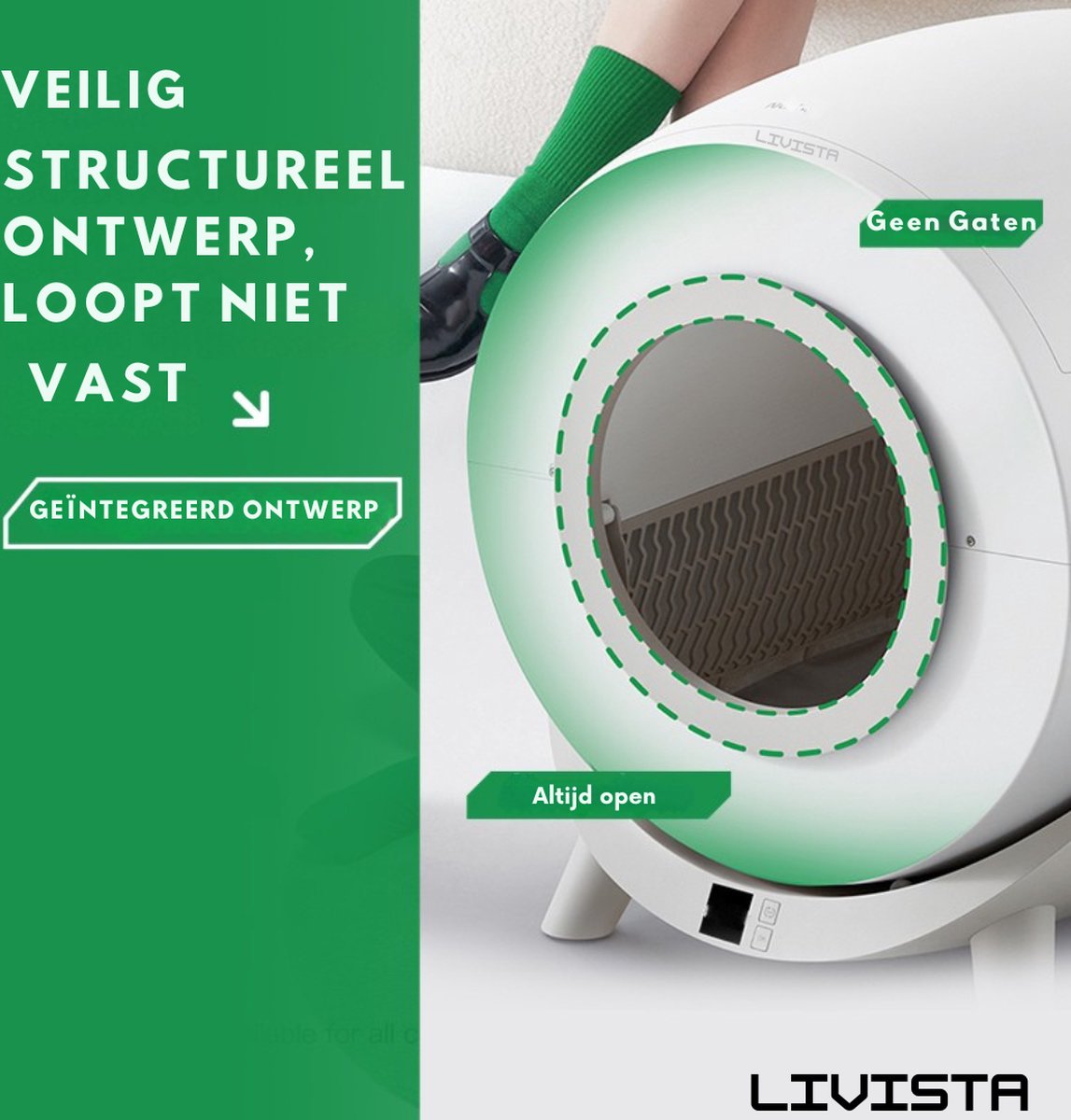 Livista Automatische Kattenbak - Zelfreinigend - Elektrische & Zelfreinigende Scoopfree Robot - 80L XXL - incl. Kattenbakmat, App & Zakken