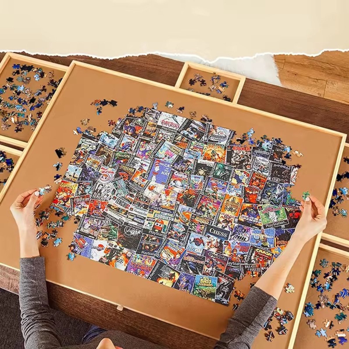 Livista Puzzelplaat voor 1500 Puzzelstukjes met 6 Lades – Puzzelbord met Opbergsysteem -Puzzelmat van Hout – Puzzeltafel