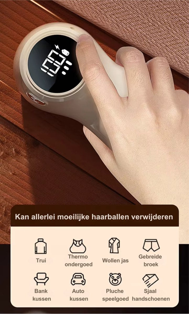 Livista® Schattige Crème-Witte Pluizentondeuse - Slimme Digitale Display - Scheren en Zuigen in Eén - Efficiënt Scheren met 6-Bladige Kop - USB Oplaadbaar - Draagbaar Ontwerp