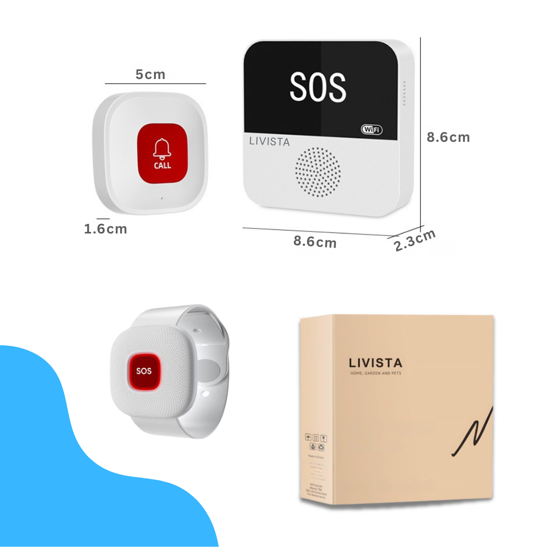 Livista Senioren Alarm – Noodknop voor Ouderen – Met Ontvanger & App – Persoonlijk Alarm – Paniekknop – Pager & Horloge & Knop