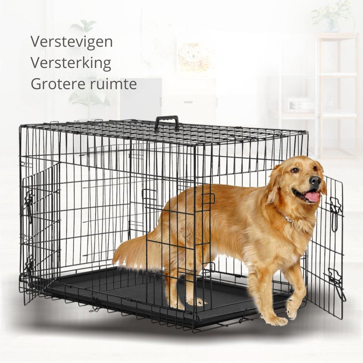 Livista® - Metalen Hondenkennel XL – Inclusief PVC Lade – Met Handgrepen – 2 Deuren – Duurzaam en Praktisch – 107x76x68cm