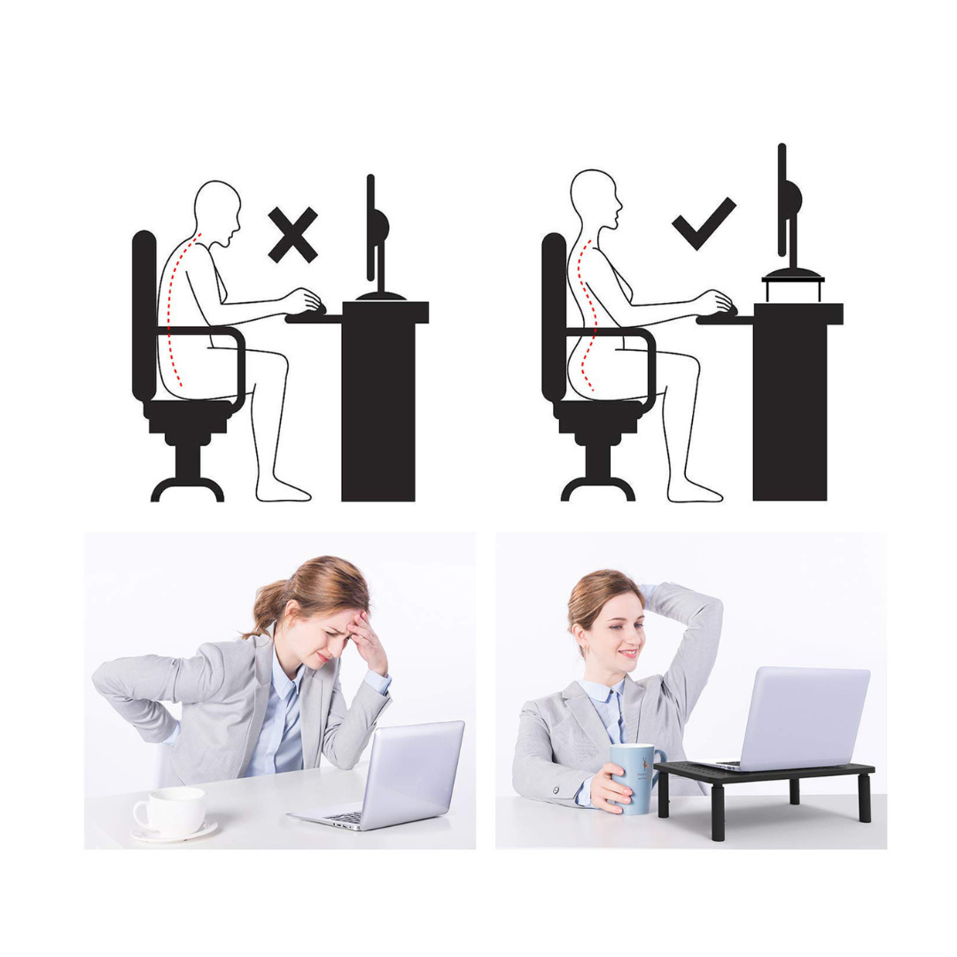 Livista® - Monitorstandaard- Set van 2 - Verstelbare Monitorverhoger - Metaal - Zwart - 37 x 23.5 x 10 cm