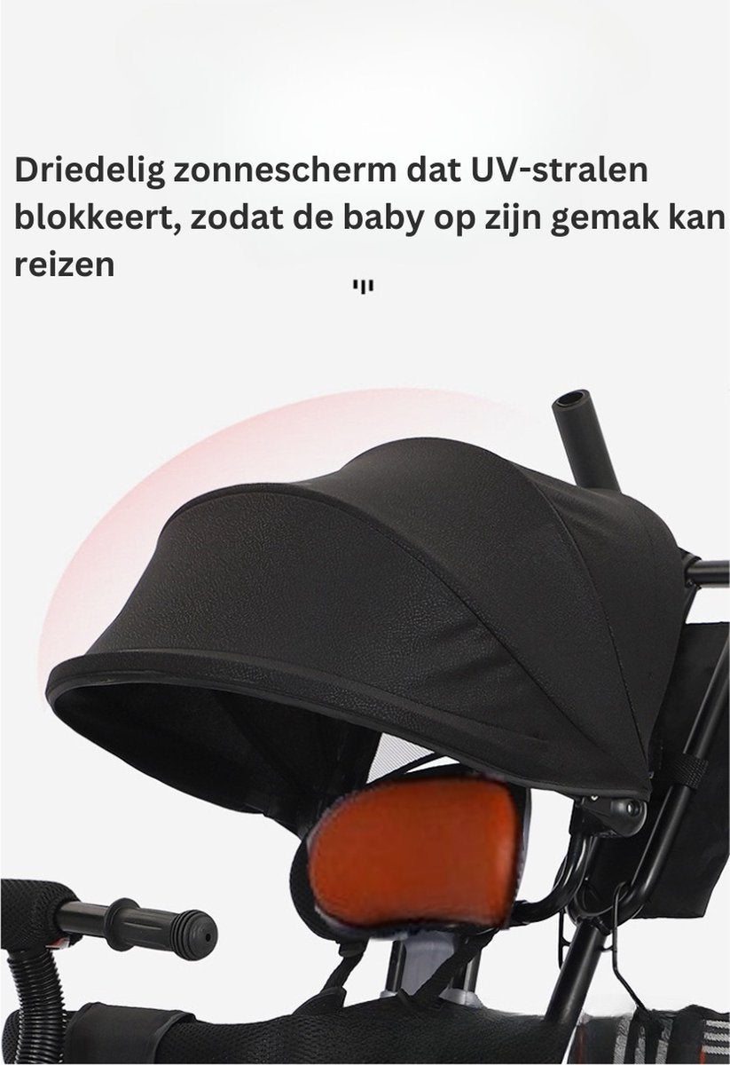 Livista® Tricycle 2-in-1 - Geschikt voor Kinderen van 12 maanden tot 6 jaar - Verstelbare Zitplaats - Duwstang - Verstelbare Zonnescherm - Veiligheidsriemen - Lederen Zitplaats - Duurzame Wielen - Opvouwbaar - Zwart