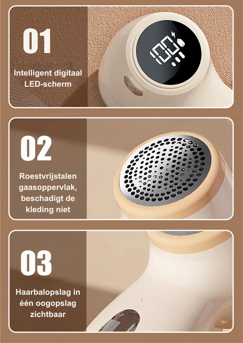 Livista® Schattige Crème-Witte Pluizentondeuse - Slimme Digitale Display - Scheren en Zuigen in Eén - Efficiënt Scheren met 6-Bladige Kop - USB Oplaadbaar - Draagbaar Ontwerp