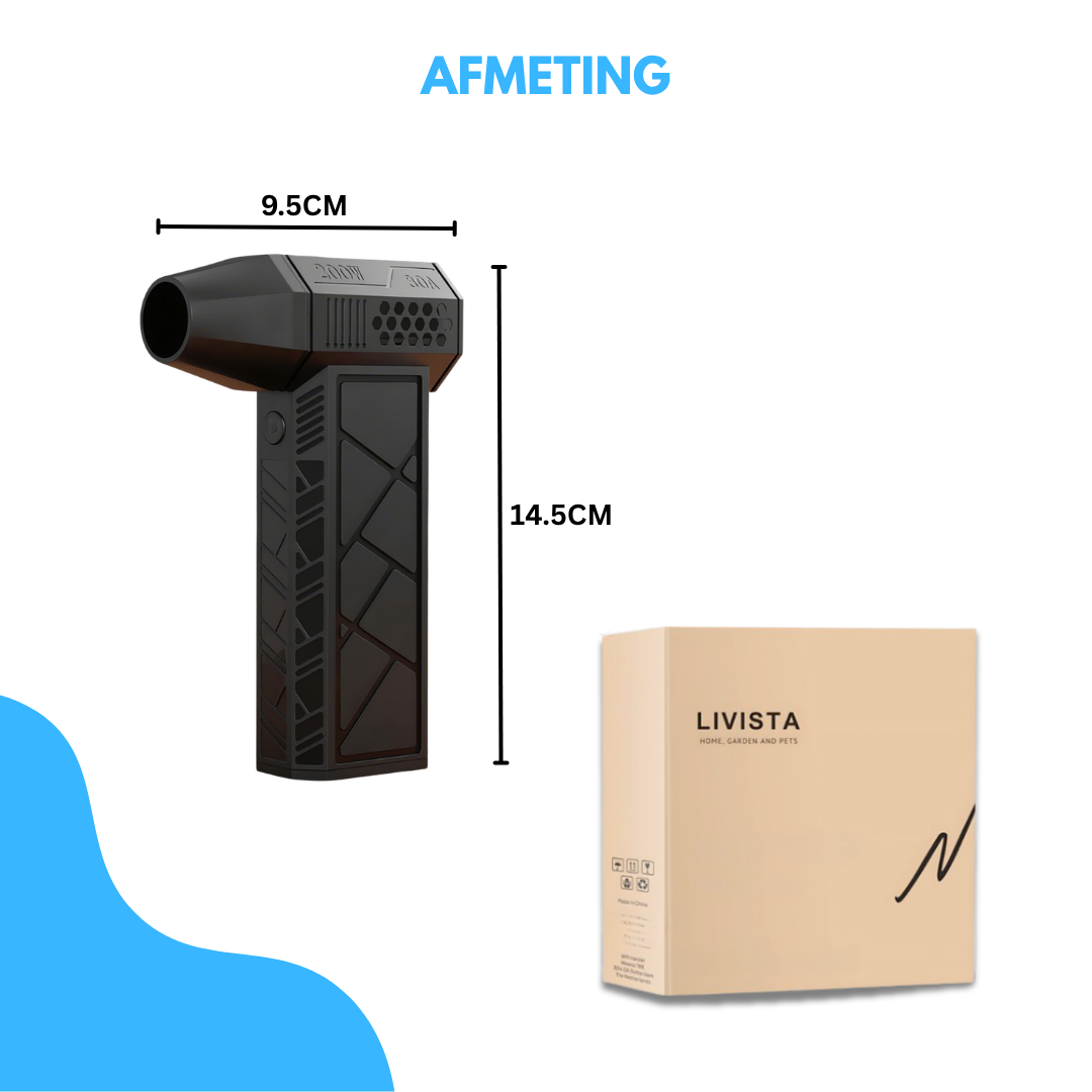 Livista Turbo Fan – Krachtige Air Duster & Stofblazer – 130.000 RPM – 4000mAh – Traploos Instelbaar – Zuigmond, Filter & Opvangbak – USB Oplaadbaar – Compact & Oplaadbaar – Zwart