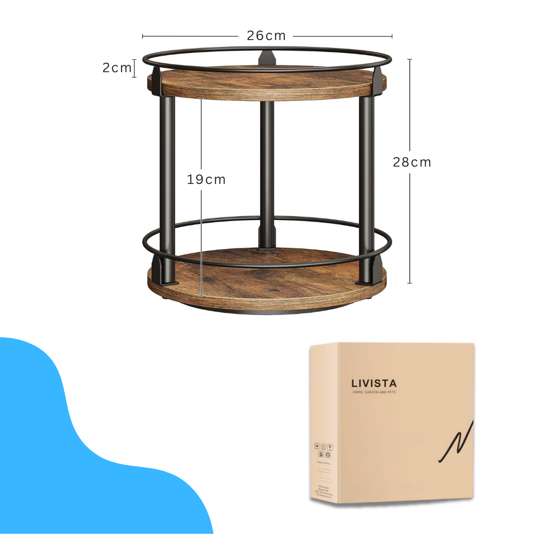 Livista Draaibaar Kruidenrek – 2 Lagen – Kruiden Organizer – Met 360° Rotatie – Keuken Organizer – Zwart/Hout