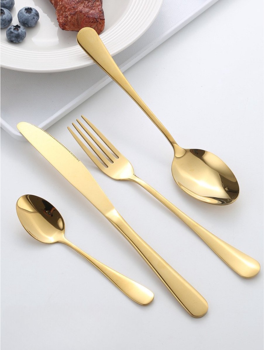Livista® Luxe Goudkleurige Bestekset - 24 stuck - 6 set - Mes, Vork en Lepel - Roestvrij Staal - Elegant en Duurzaam Ontwerp