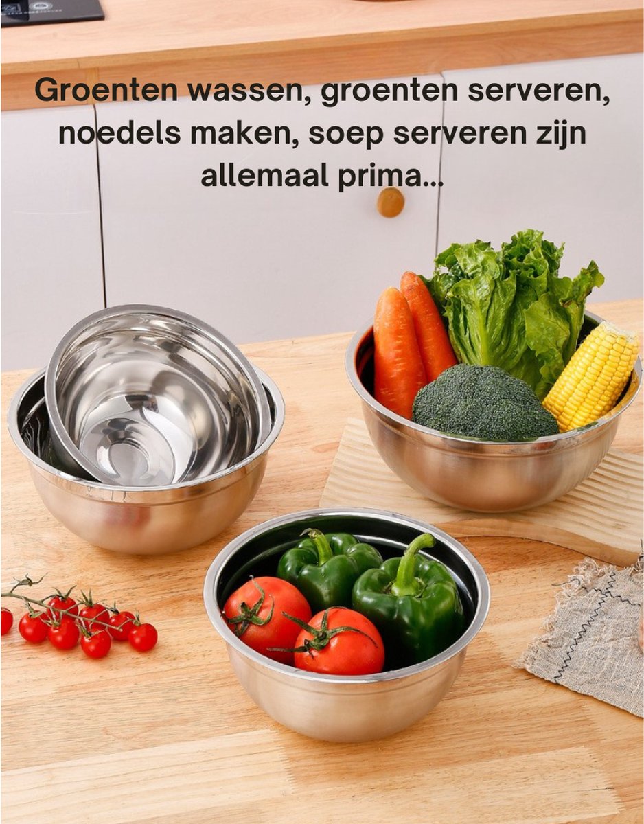 Livista® RVS Mengkommen Set - 5-delig - Saladeschalen en Keukenkommen - Verstevigd en Duurzaam - Antislip Siliconen Bodem - Inclusief Deksel