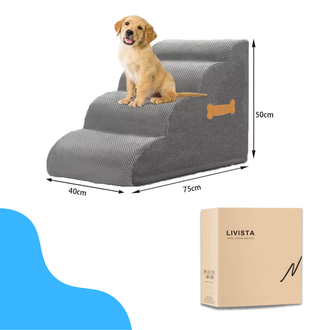 Livista Hondentrap – 4 Treden – Hondentrap voor Bank en Bed – Honden Opstapje – Antislip – Comfortabel Schuim 30D – Afneembare Wasbare Hoes – Grijs