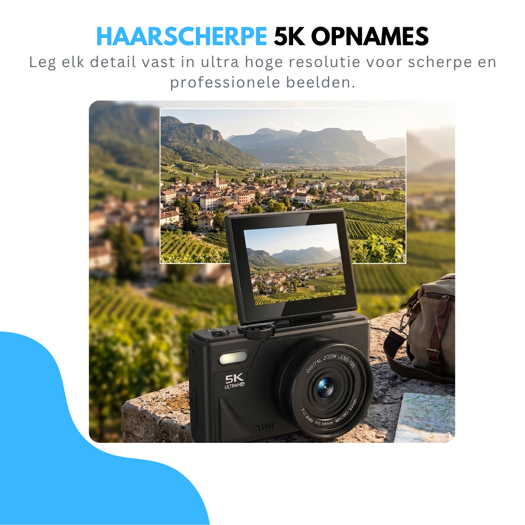 Livista Digitale Camera 5K - 75MP - 18X Digitale Zoom - WiFi - 3.0" UHD-display - Fototoestel - Mini Camera - Fotocamera - Compact Camera - Incl. 64GB SD Kaart - Vlog Camera voor Kinderen