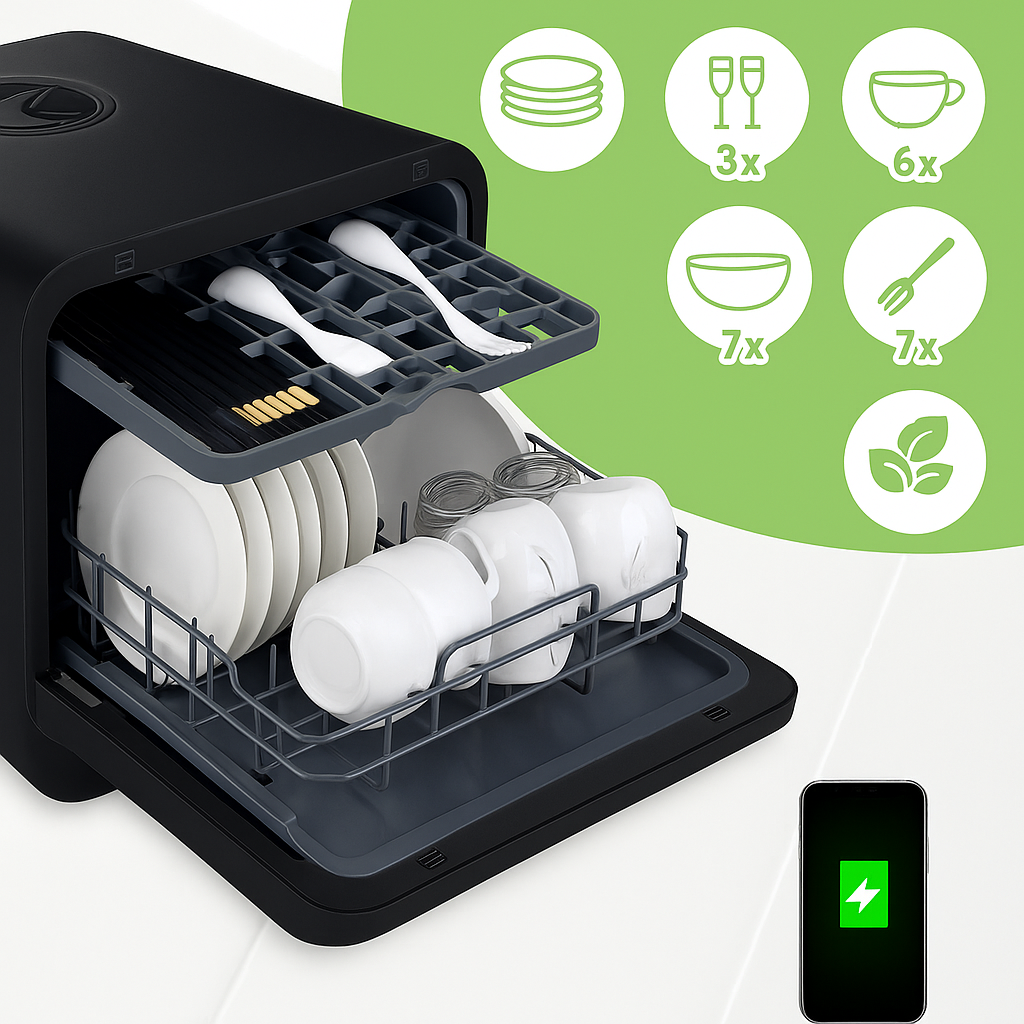 Livista Mini Vaatwasser incl APP - Vaatwasser - Vaatwasser Vrijstaand - Afwasmachine - Camping Vaatwasser - Zwart