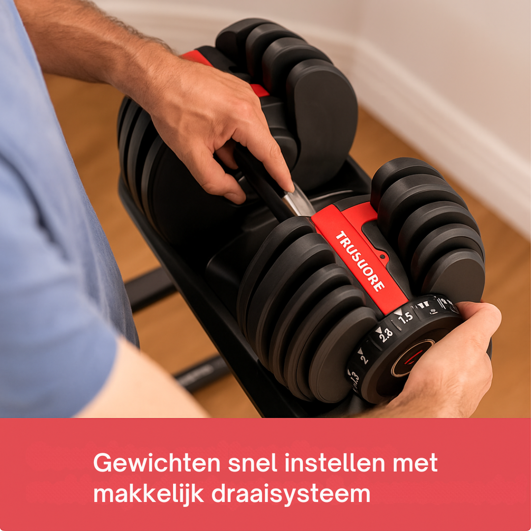 Truskore Verstelbare Dumbell 24KG - Prijs per Dumbell - Smart Dumbbells - Gewichten Set Halters- Gewichtenset voor Home Gym - Adjustable Dumbbells - Dumbbells Verstelbaar van 2,5 kg tot 24kg